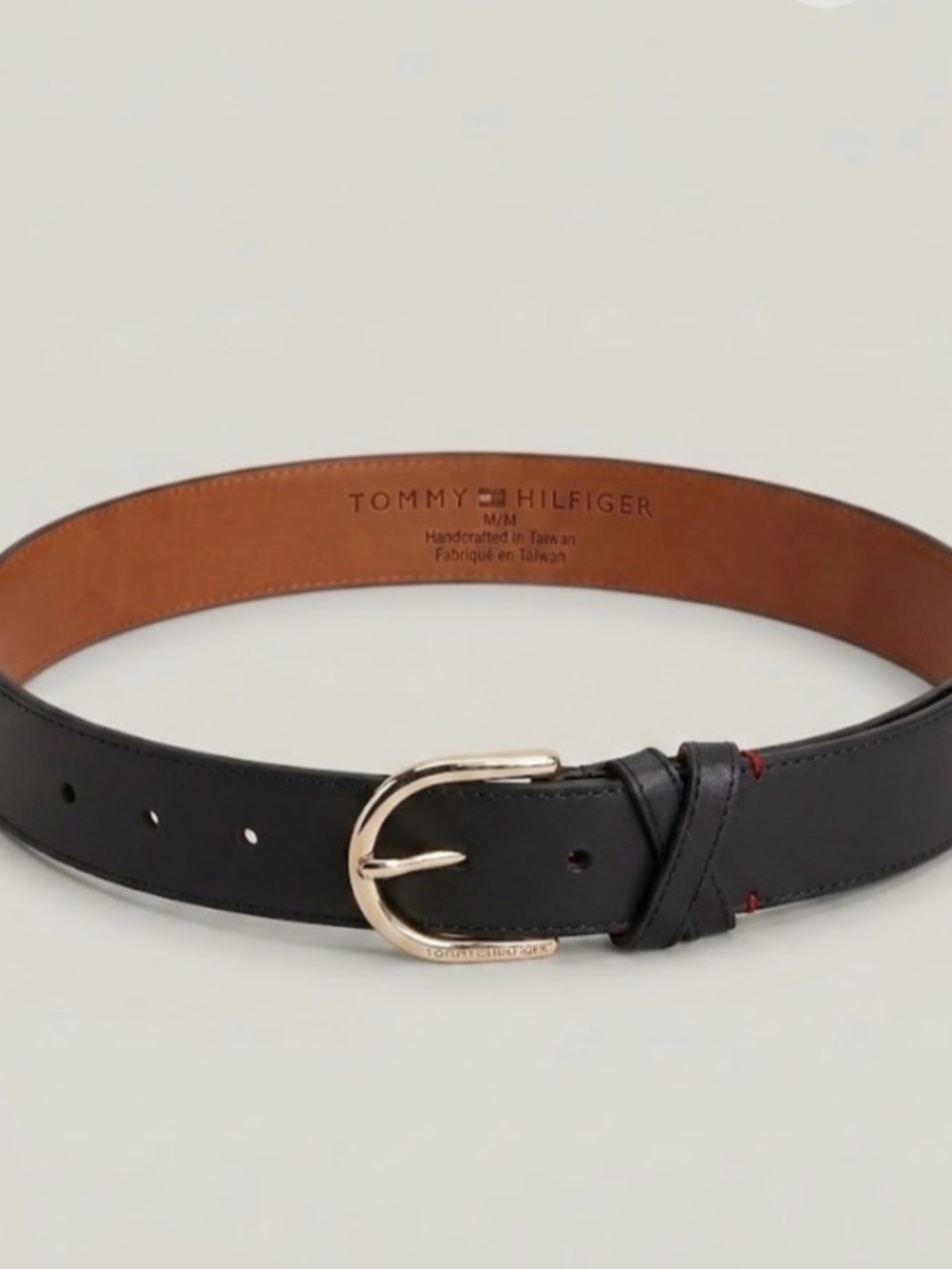Tommy Hilfiger Women’s Navy Blue Leather Belt with Silver-Tone Buckle